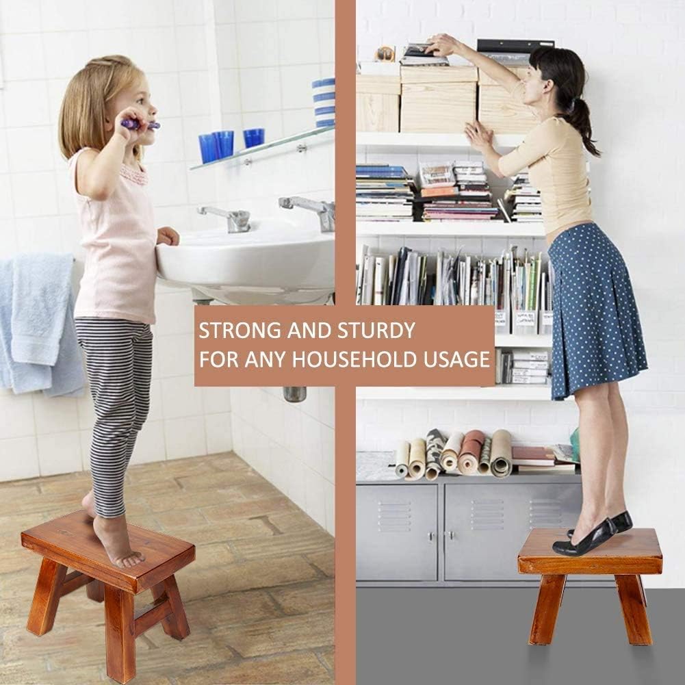 Small Stool Wooden Step Stool Footstool Solid Wood 8 inch for Kids Adults Plant Stand Fishing Stool (White)