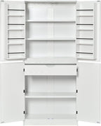 72" Tall Kitchen Pantry Cabinet, Storage Cabinet with 8 Door Shelves, Hidden Drawer, 3 Adjustable Shelves, Farmhouse Kitchen Cabinet for Dining Room, Bathroom, Living Room