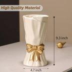 Bow Vase, White Flower Vase for Home Decor, White Ceramic Vases for Boho Style, 9.3 Inch Large Vases for Ideal Shelf/Table/Living Room Decor, Mother‘s Day Gifts