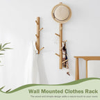 Vertical Coat Rack Wall Mounted - Height 28 Inches, Oak Wood Vertical Hat Rack for Wall with 7 Hooks, Modern Coat Rack Tree for Hanging Hats, Jackets, Bags in Entryway Bedroom Office
