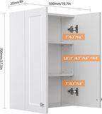 VANIRROR White Wall Mount Cabinet, MDF Over the Toilet Storage Cabinet with Adjustable Shelves, Space Saver 2 Door Medicine Cabinet for Bathroom Laundry Kitchen, 19x 27in, No Paint Odor