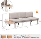 3-Seat Modular Aluminum Outdoor Sofa, Adjustable Reclining Design with Removable Side Table, All-Weather Patio Furniture Set with Water-Resistant Cushions for Backyard Poolside, Beige