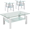 Tempered Glass Coffee Table Set of 3 Coffee Table and End Tables Set,Living Room Tables Set,Coffee Table & Side Table Set of 2,Glass Table Top,Metal Legs (White)