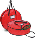 ProPik Christmas Wreath Storage Bag 24" - Garland Holiday Container with Tear Resistant Material - Featuring Heavy Duty Handles and Transparent Card Slot - 2 Pack (24 Inch, Red)