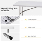 6ft Folding Table with Black Table Cloth Indoor, Foldable Desk with HDPE Tabletop, Safety Locks, Easy to Carry and Store, No-Assembly Outdoor Camping Table for Dining, Party, Picnic, White