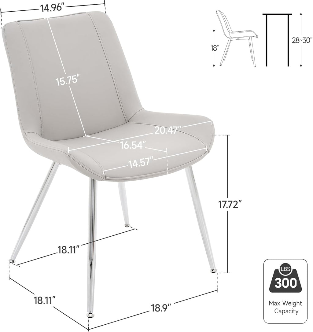 Brage Living Dining Chairs Set of 2, PU Leather Modern Armless Kitchen Dining Room Chairs, Upholstered Accent Side Chairs with Metal Legs (Light Gray)