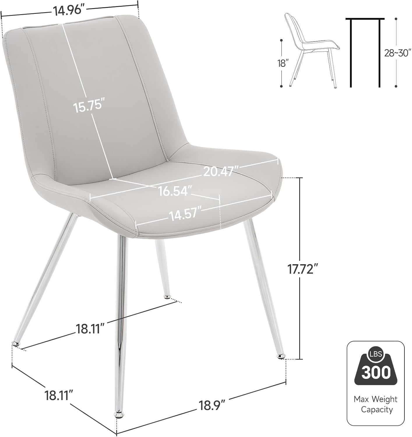 Brage Living Dining Chairs Set of 2, PU Leather Modern Armless Kitchen Dining Room Chairs, Upholstered Accent Side Chairs with Metal Legs (Light Gray)