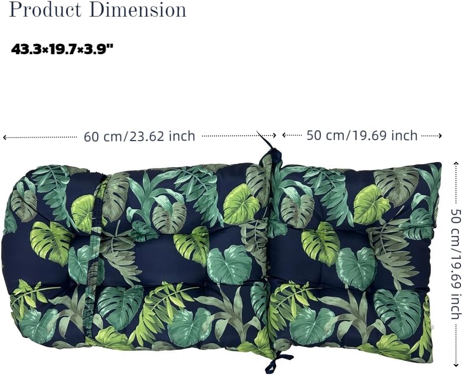 Indoor/Outdoor Rocking Chair Cushion Waterproof 43.3×19.7 in-All Weather Patio&High Back Chair Cushions with Ties,Thicken Outdoor Garden Furniture Chair Pads Replacement (Green Leaf)