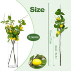 Artificial Lemons Branches 3pcs 27.5inch Lemon Stems for Vases Realistic Fruit Bouquet Faux Lemon Tree Branch Fake Lemons for Kitchen Home Wedding Party Spring Summer Decorations DIY Floral Crafts