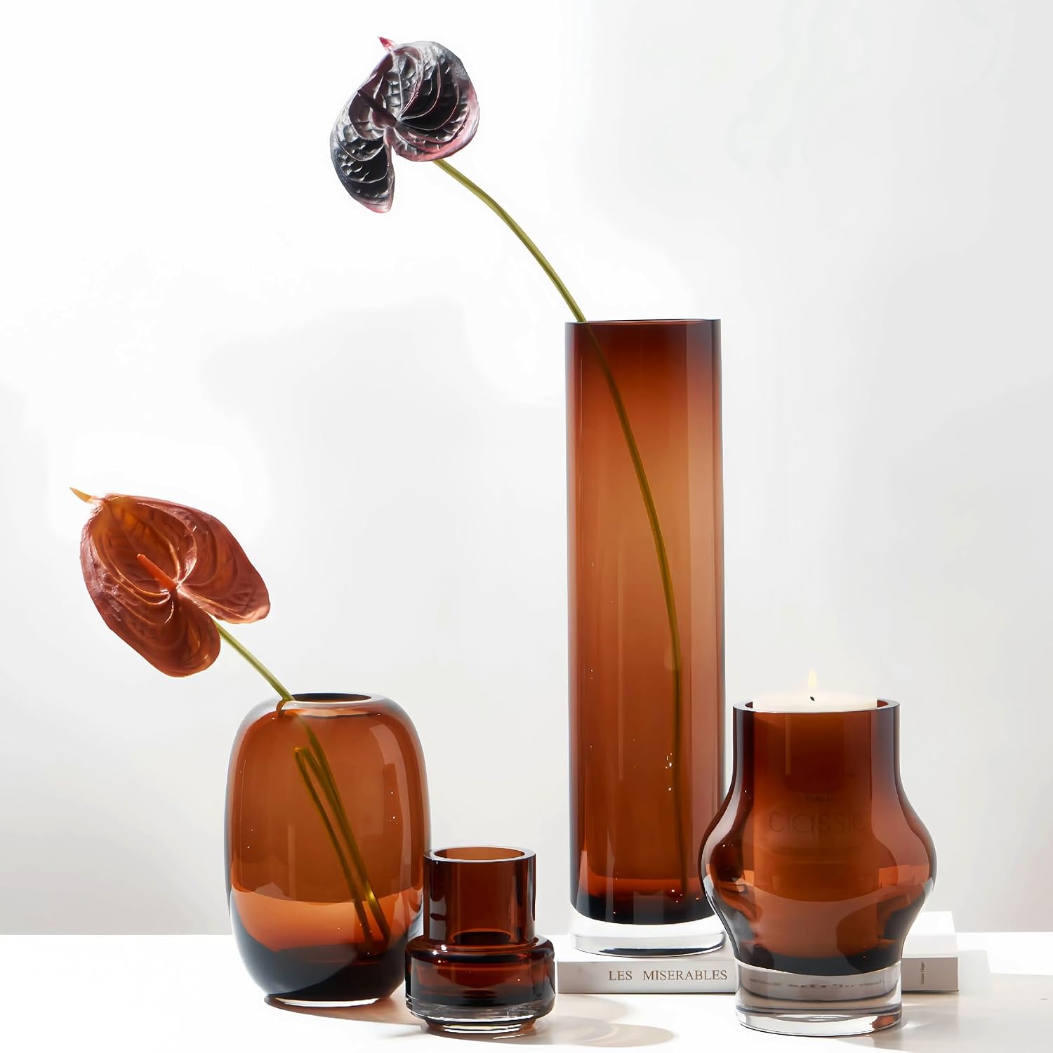 13" H Amber Flower Vase,4.85lb Large Glass Vases for Home Decoration, Noble Gray Vase for Flower Luxury Decor