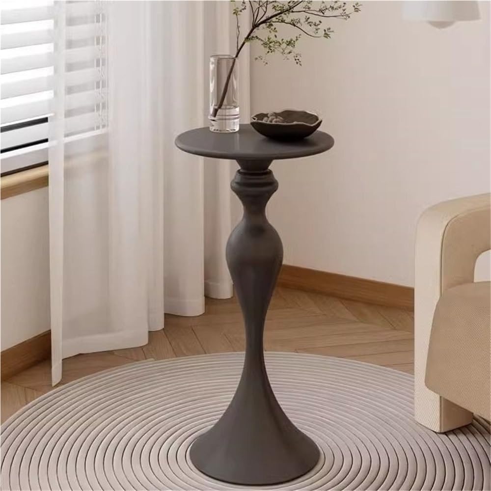 Creative-Shaped Iron Side Table, Narrow End Table with Round Desktop, Minimalist Fashion Nightstand, Multipurpose Coffee Table for Living Room(Beige)