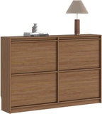 Shoe Storage Cabinet for Entryway with 4 Flip Drawers, Wooden Shoe Organizer Cabinet with Adjustable Shelf, Slim Freestanding Shoe Rack for Entryway, Hallway, Living Room, Walnut