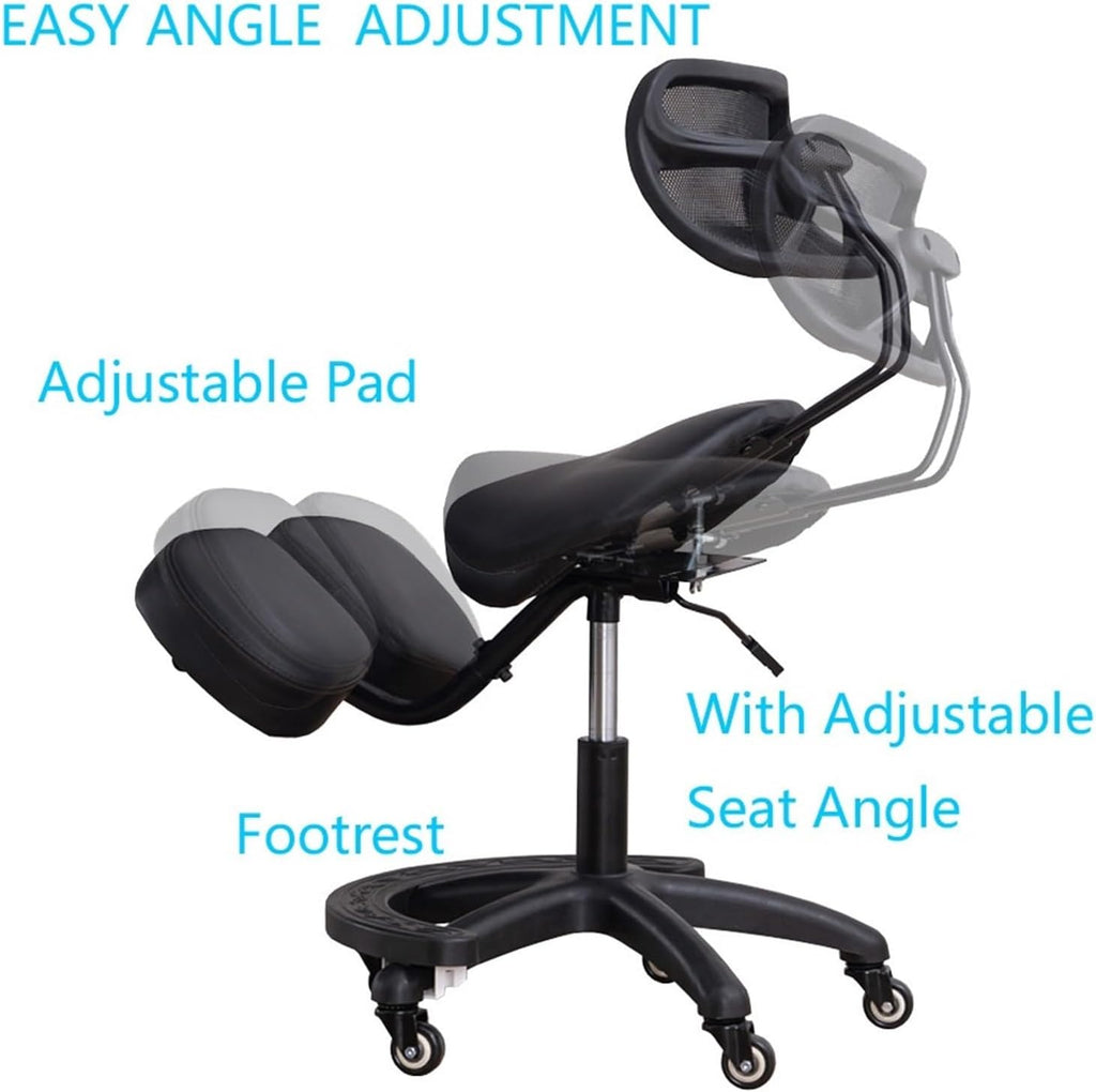 Kneeling Chair, Ergonomic Kneeling Chair, Ergonomic Kneeling Chair with Back Support, Lumbar Support Kneeling Chair with Adjustable Height and Footrest,Office Home Padded Stool