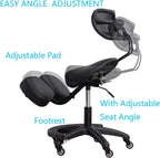 Kneeling Chair, Ergonomic Kneeling Chair, Ergonomic Kneeling Chair with Back Support, Lumbar Support Kneeling Chair with Adjustable Height and Footrest,Office Home Padded Stool