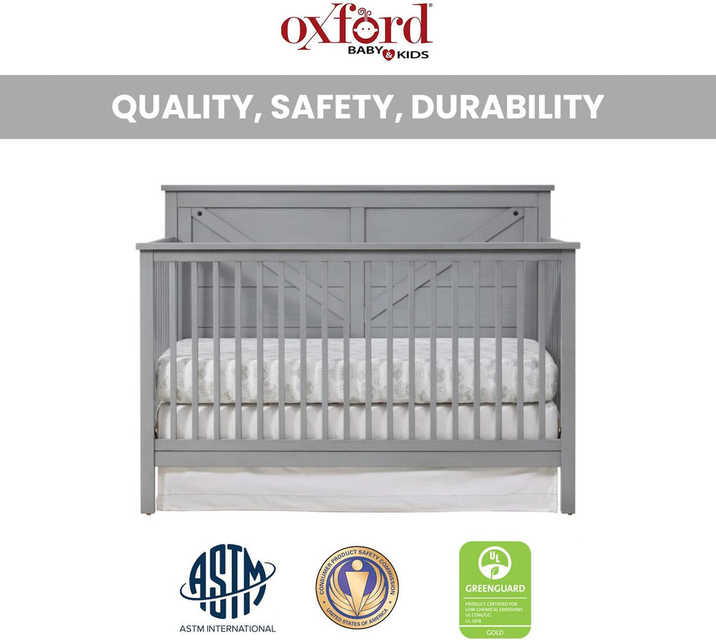 Oxford Baby Montauk 4-in-1 Convertible Crib, Farmhouse Gray, GreenGuard Gold Certified
