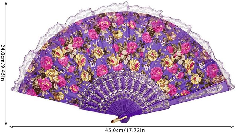 Floral Lace Folding Hand Fan with Tassel, Vintage Chinese Style Foldable Fan, Elegant Handheld Fans for Women, Wedding Party, Cosplay, Home Decor (Magenta)