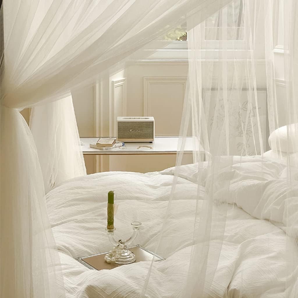 Elegant Mosquito Net Canopy for Twin, Full, Queen, King Beds - Perfect for Adults, Teens, Boys & Girls - Stylish 4 Corner Post Design for Ultimate Protection White King
