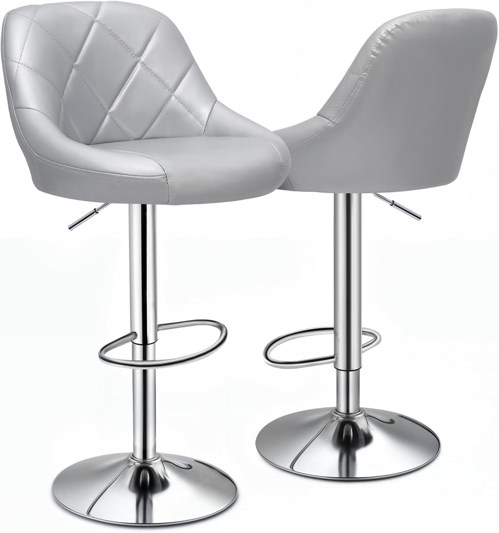 Magshion Bar Stools Set of 2, Swivel Counter Height Bar Stools, Modern Island Chair with Back and Footrest for Kitchen Dining Room, Silver