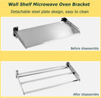 Stainless Steel Wall Mounted Microwave Oven Rack with Pot and Pan Holders Kitchen Storage Organizer for Electric Oven Space Saving Metal Shelving Rack for Cookware Storage.
