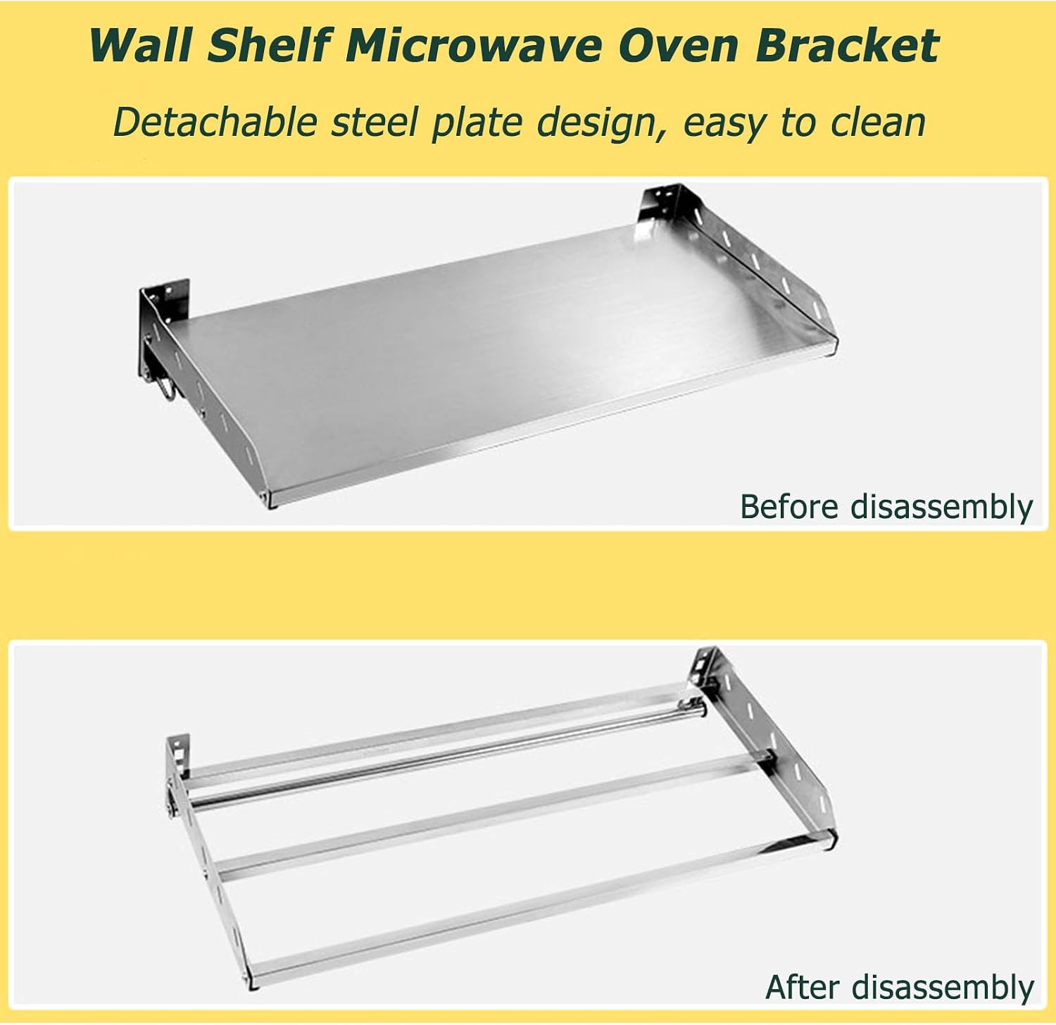 Stainless Steel Wall Mounted Microwave Oven Rack with Pot and Pan Holders Kitchen Storage Organizer for Electric Oven Space Saving Metal Shelving Rack for Cookware Storage.