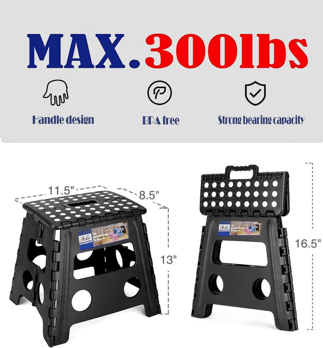 ACKO 10pack Folding Step Stool 13 inch Heavy Duty Plastic Foldable Step Stool for Kids and Adults, Small Collapsible Fold Up Stepping Stool