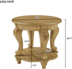 KEIKI Solid Rubber Wood Round Side End Table with Storage Shelf, Traditional Vintage Couch Sofa Bedside Table Night Stand for Living Room Bedroom, Espresso