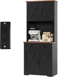 IDEALHOUSE 71" Pantry Cabinet with Charging Station, Tall Kitchen Pantry Storage Cabinet with Microwave Stand, Large Farmhouse Kitchen Hutch with Cabinet Doors & Drawer for Living Room, Dining Room