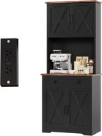 GarveeLife 71" Pantry Cabinet with Charging Station, Tall Kitchen Pantry Storage Cabinet with Microwave Stand, Large Farmhouse Kitchen Hutch with Cabinet Doors & Drawer for Living Room, Dining Room