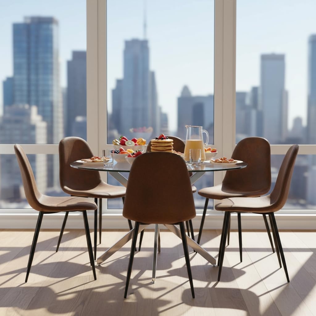 Homy Casa 6-Piece Suede Upholstered Dining Chairs Set of 6 – Armless Side Chairs with Padded Seat & Back, Metal Legs, Brown Accent Dining Room/Kitchen Seating