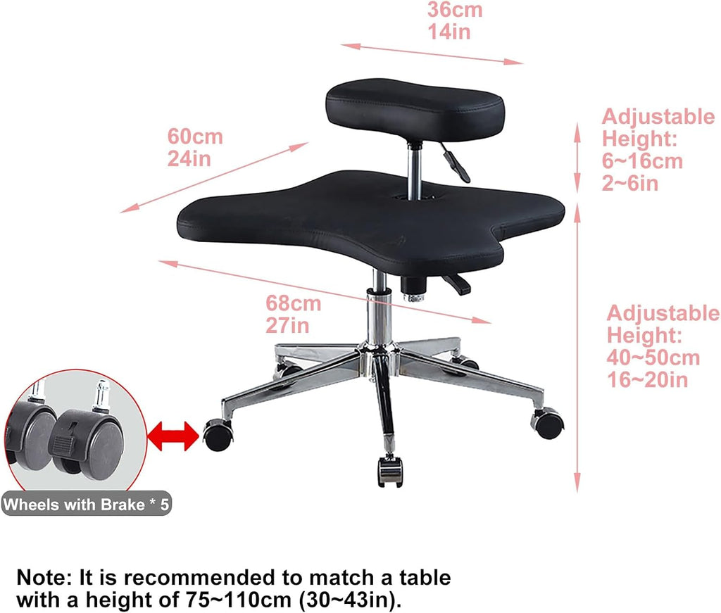 Ergonomic Kneeling Chair with Wheels Height Adjustable Home Office Desk Chair for Meditation Cross Legged Chair for Improved Posture One Size Fits All
