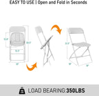100 Pack White Plastic Folding Chairs, Portable Stackable Commercial Chairs with Steel Frame, 350 lb Capacity Indoor Outdoor Seating for Wedding Party Event Office Dining