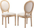 French Country Dining Chairs Set of 2,Farmhouse Upholstered Dining Room Chairs with Round Back and Solid Leg,Fabric Kitchen Side Chairs for Kitchen/Bedroom/Dining Room,Beige