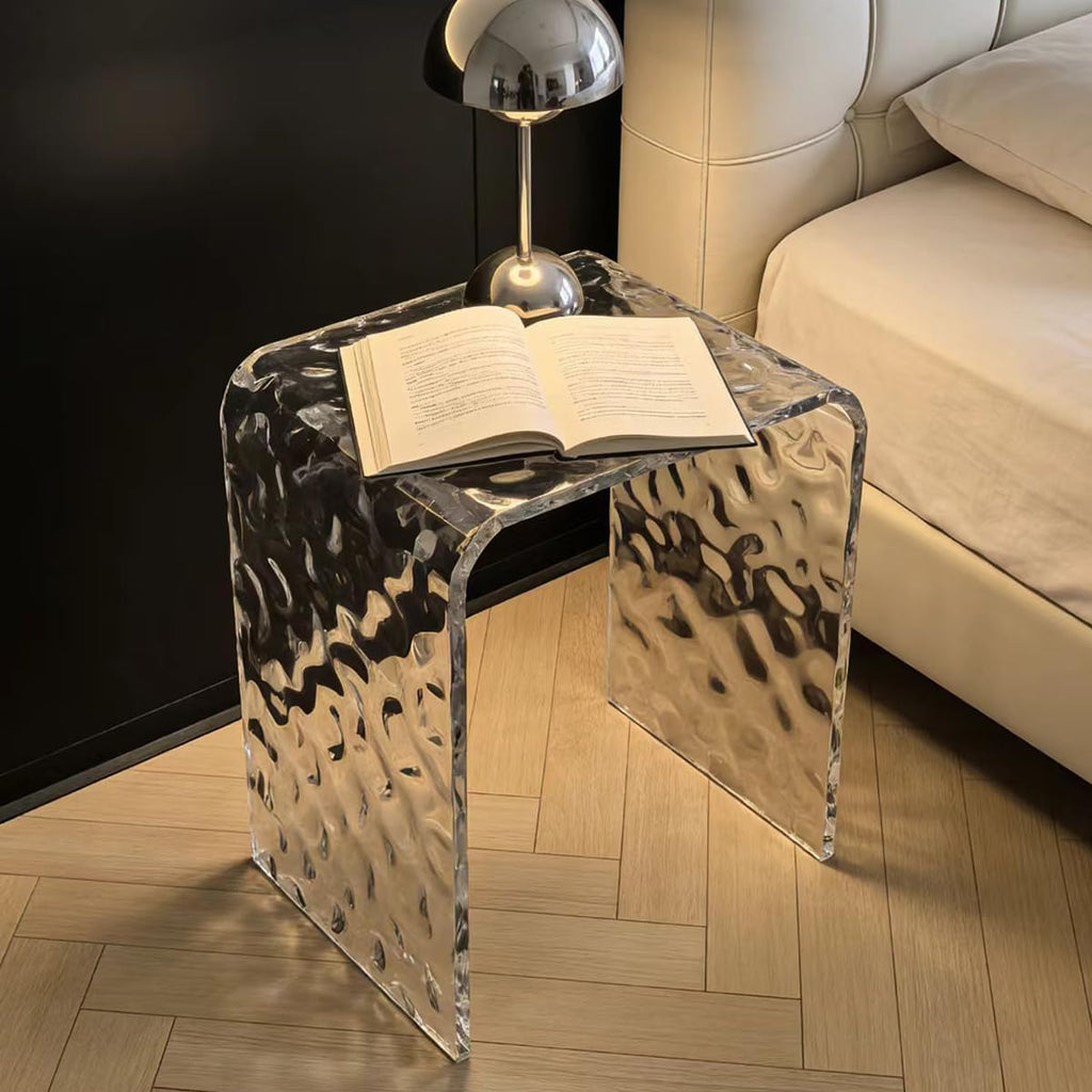 Acrylic End Table – 18" H Modern Side Table, Nightstand for Bedroom, Compact Sofa Table for Living Room, Heavy-Duty Accent Furniture with 200 lbs Capacity (Water Ripple)