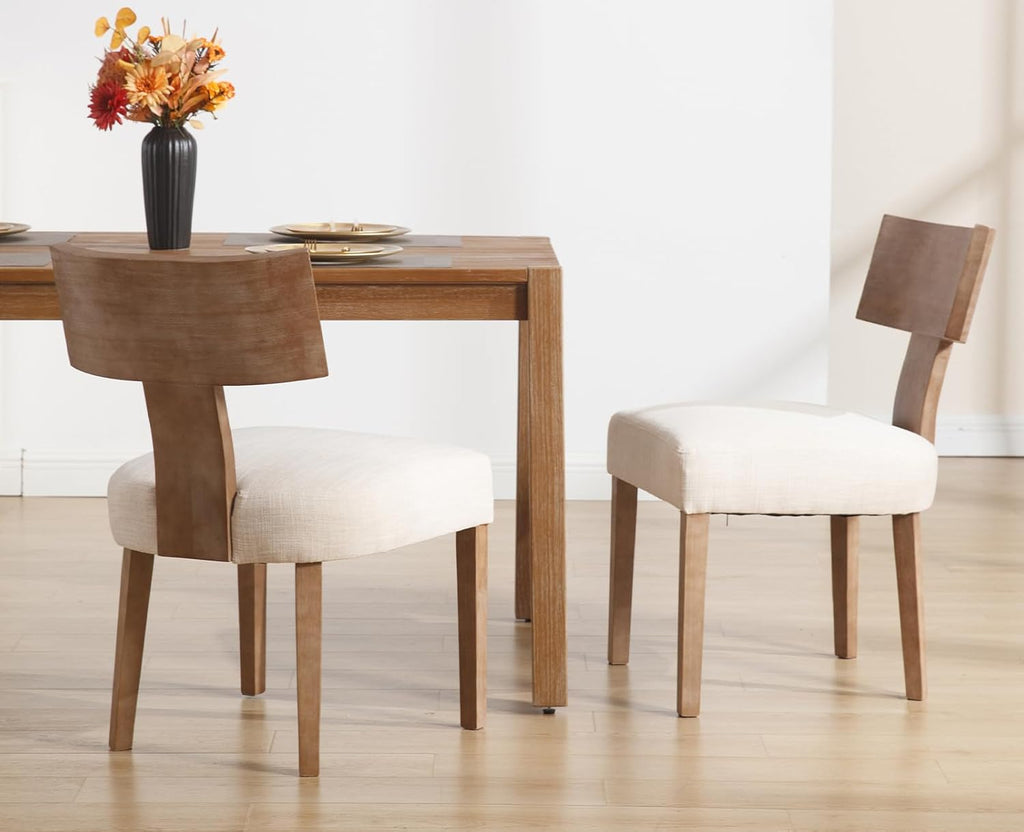 chairus Dining Chairs Set of 4, Upholstered Farmhouse Kitchen Chairs with Natural T-Shape Wood Back Armless Dining Room Chairs with Soft Wide Seat, Linen Beige