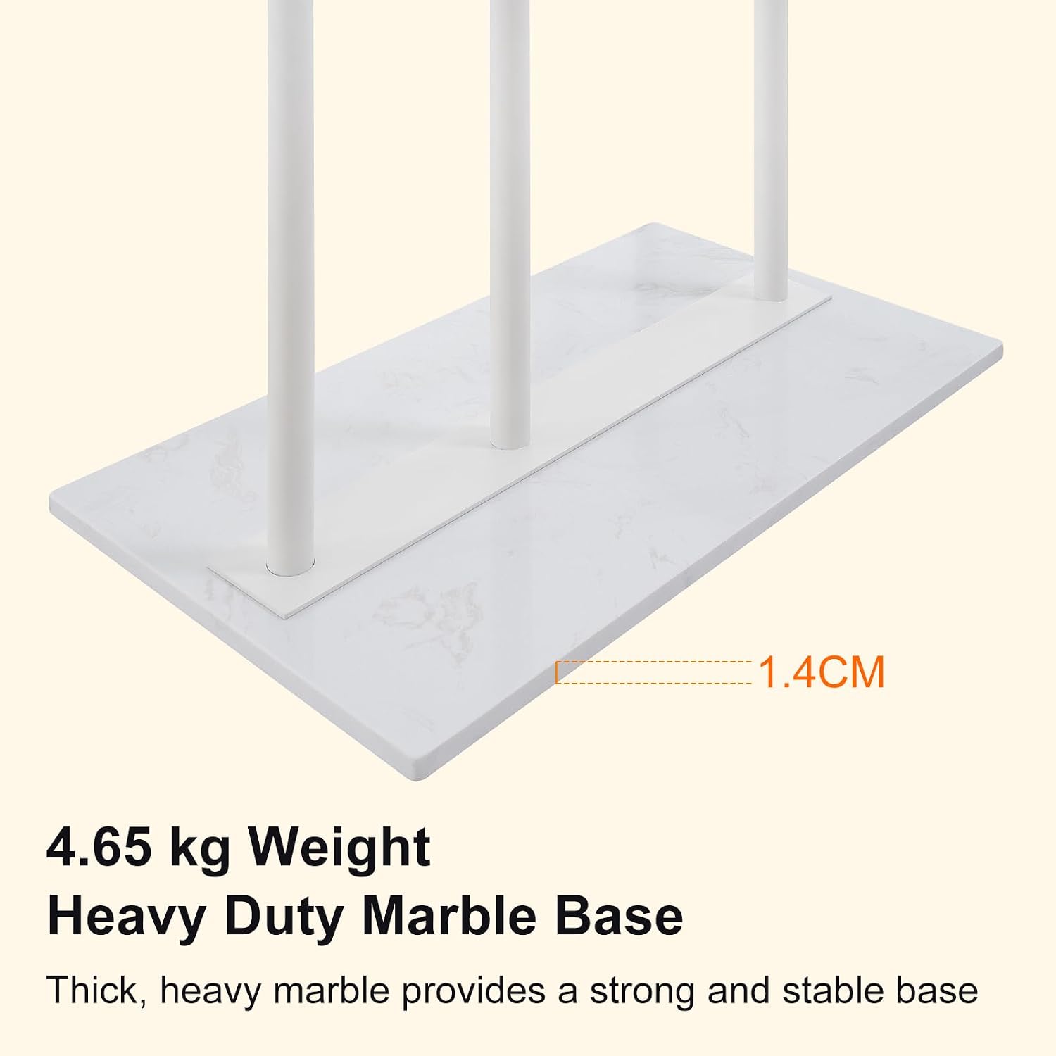 JIAYUEJU Standing Coat Rack for Bedroom 19.69 x 11.02 x 68.9 in (White) | Heavy Duty, Space Saver, Metal Frame, Marble Base, Essential Items Organizer for Clothes Bags, for Living Room Hotel Entryway