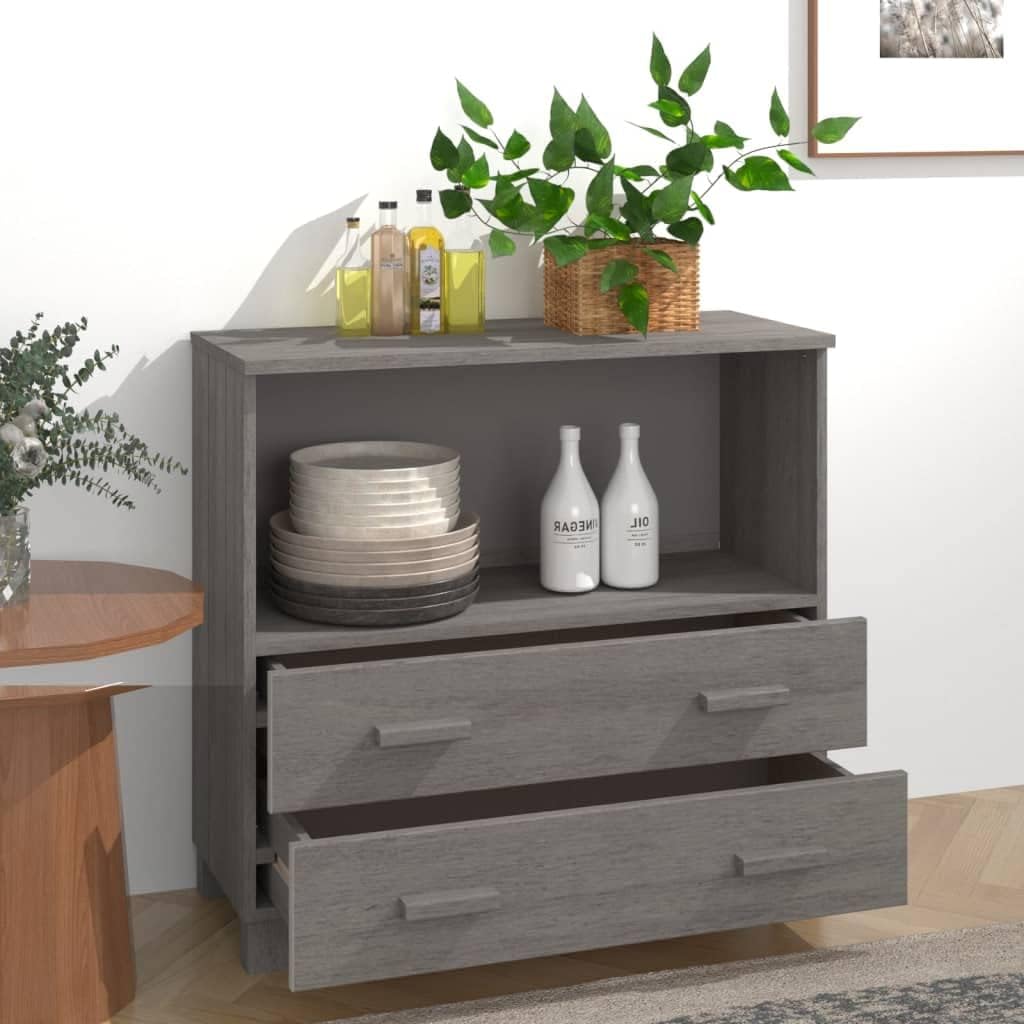 Light Grey Sideboard with Solid Pine Wood and MDF Construction, Modern Storage Cabinet for Living Room or Dining Room, 4-Drawer Furniture Piece with Smooth Finish and Durable
