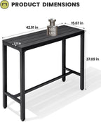 Crestlive Products Outdoor Bar Table, 43'' Rectangle Patio Counter Height Table High Pub Table with Waterproof Top and Sturdy Metal Frame for Balcony, Bistro, Garden, Backyard, Hot Tub(Black)