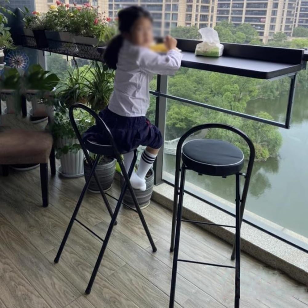 Foldable High Chair with Back Support & Footrest Round Padded Seat for Home Kitchen Office(Black,65cm/26inch)