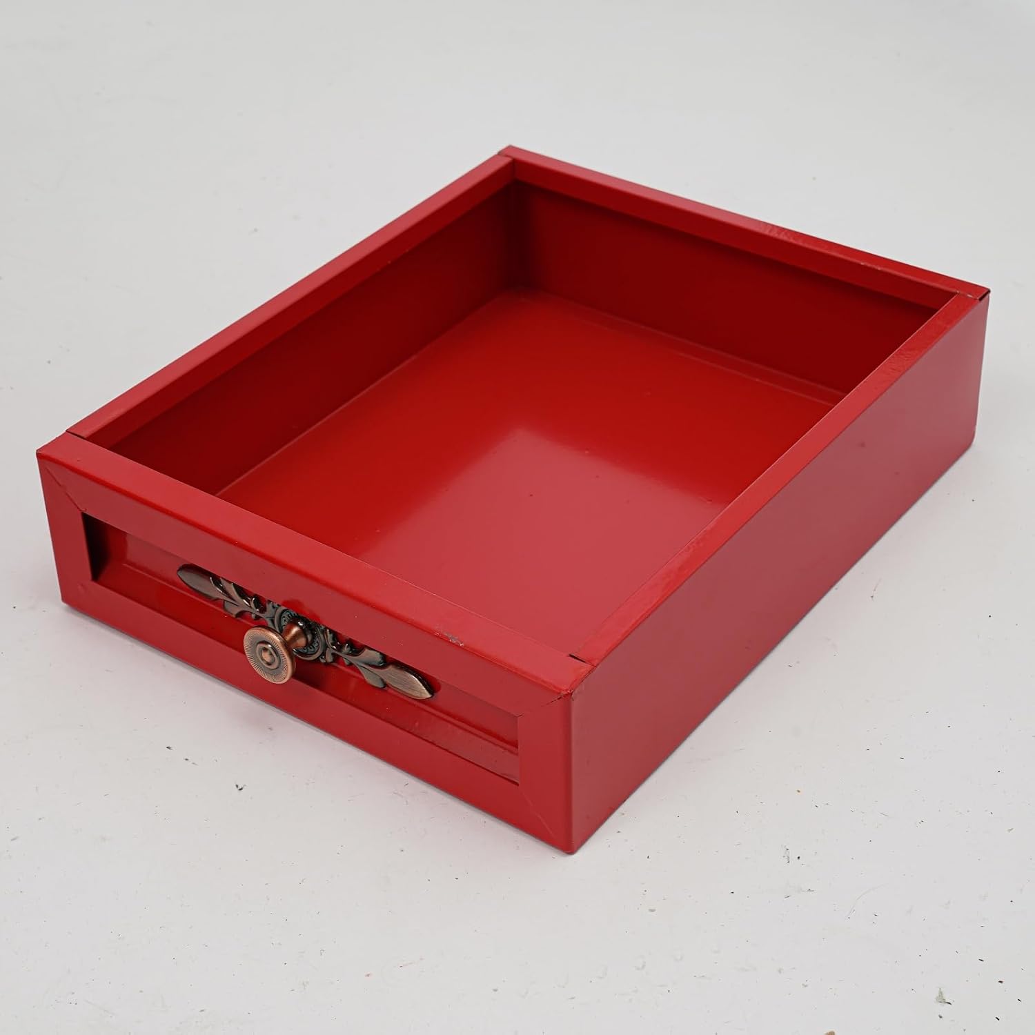 Industrial Metal Container Side Table 3-Tier Iron Cabinet with Drawer and Password Lock, Floorstanding Bedside Table for Bedroom, Living Room, Bar, Garage, Office, 32x32x50cm (Red)