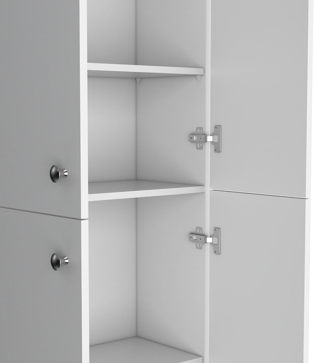 Kitchen Pantry 71" H, 4 Doors, 5 Adjustable Shelves, Laundry, White
