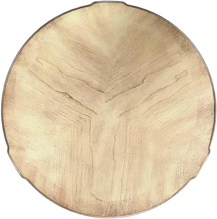 Beaumont Lane 20" W Drum Side Table, Poplar Hardwood and Cherry Veneer, Beige Finish, Traditional Style with Storage Shelf, Decorative Floral Applique, Ideal for Living Room, Office or Bedroom Use