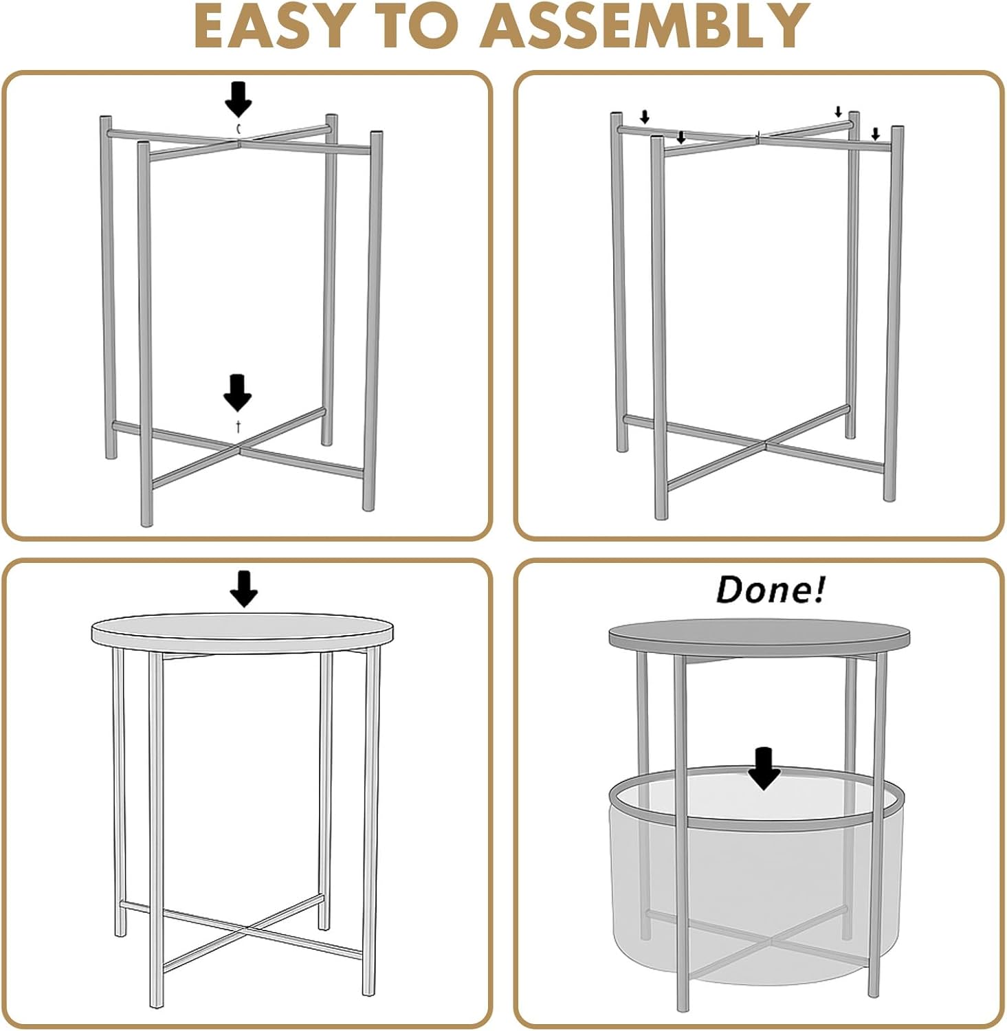 ShellKingdom End Table, Small Round Side Table with Fabric Basket, Metal Night Stand with Removable Tray for Living Room, Bedroom, Nursery, Laundry (White)