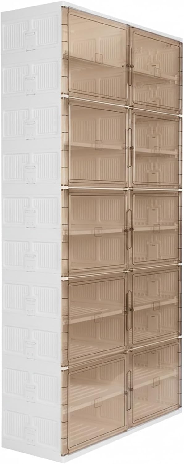 10 Tiers 40 Pairs Easy Assembly Shoe Shelves Organizer with Doors Foldable Shoe Rack Organizer Cabinet for Entryway Living Room