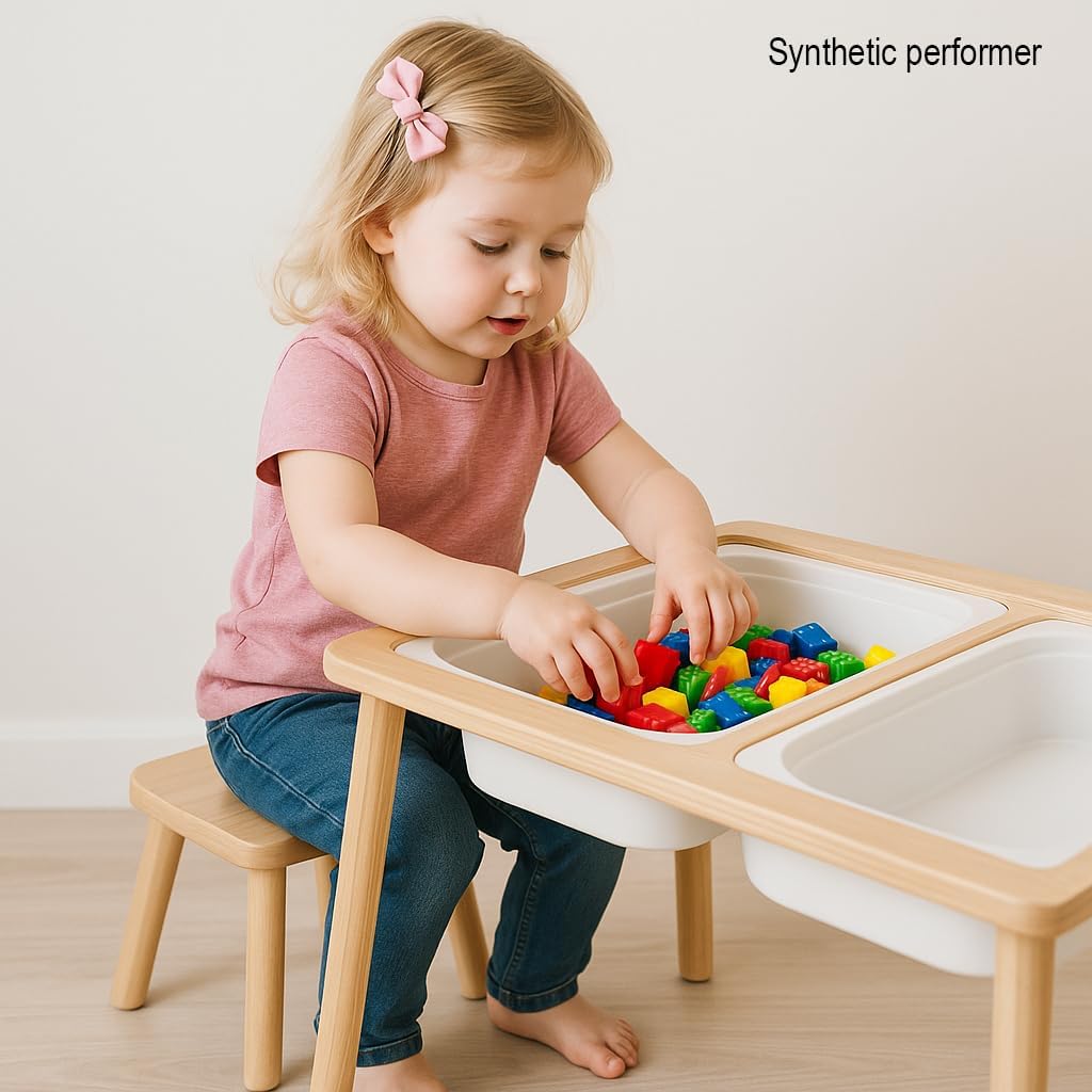 Ogears Sensory Table, Kids Activity Table, Wooden Play Table with Bins, Montessori Table, Chalk Board and Whiteboard