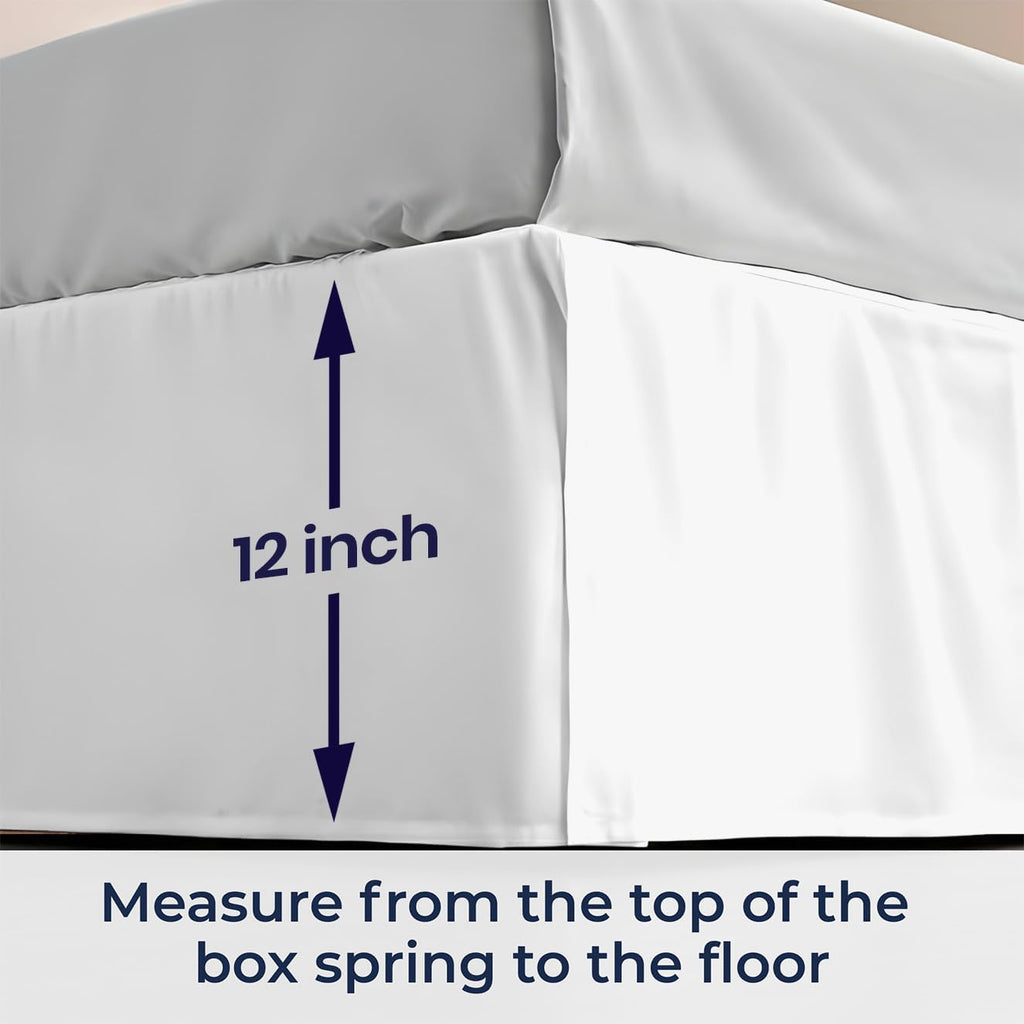 SGI Bedding 12 inch Drop Bed Skirt Queen Size - Platform Style with Secure Fit, Classic Tailored Look, Elegant Pleated Style Dust Ruffle, Split Corners, Wrinkle Resistant Microfiber - White