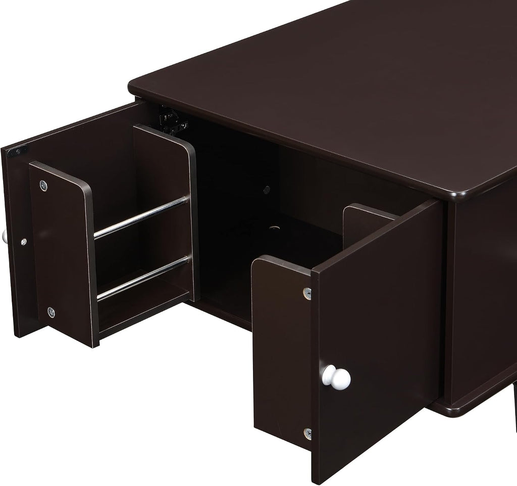 Modern Coffee Table with 4 Drawers, Hidden Side Table Compartments, Interior Shelves, Solid Wood Legs & Durable MDF Structure, End Table for Living Room, Kitchen, Dining Room & Bedroom, Easy Assembly