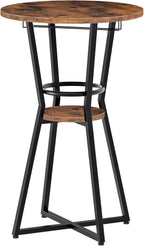 HOOBRO Round Bar Table, 2-Tier Counter Height Pub Table with Wine Glass Holder, Industrial Cocktail Table, for Small Space, Tavern, Living Room, Dining Room, Patio, Rustic Brown and Black BF62BT01G1