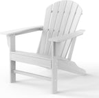Farmhouse Adirondack Chair Set of 2, Poly Lumber Patio Chairs, Pre-Assembled Weather Resistant Outdoor Chairs for Pool, Deck, Backyard, Garden, Fire Pit Seating, White