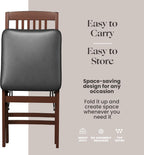 SIMPLEX Compact Folding Wood Dining Chairs – No Assembly, PU Leather Cushions, 400 lb Load Capacity, Space-Saving Design for Apartment & Kitchen Use (4 Pack)