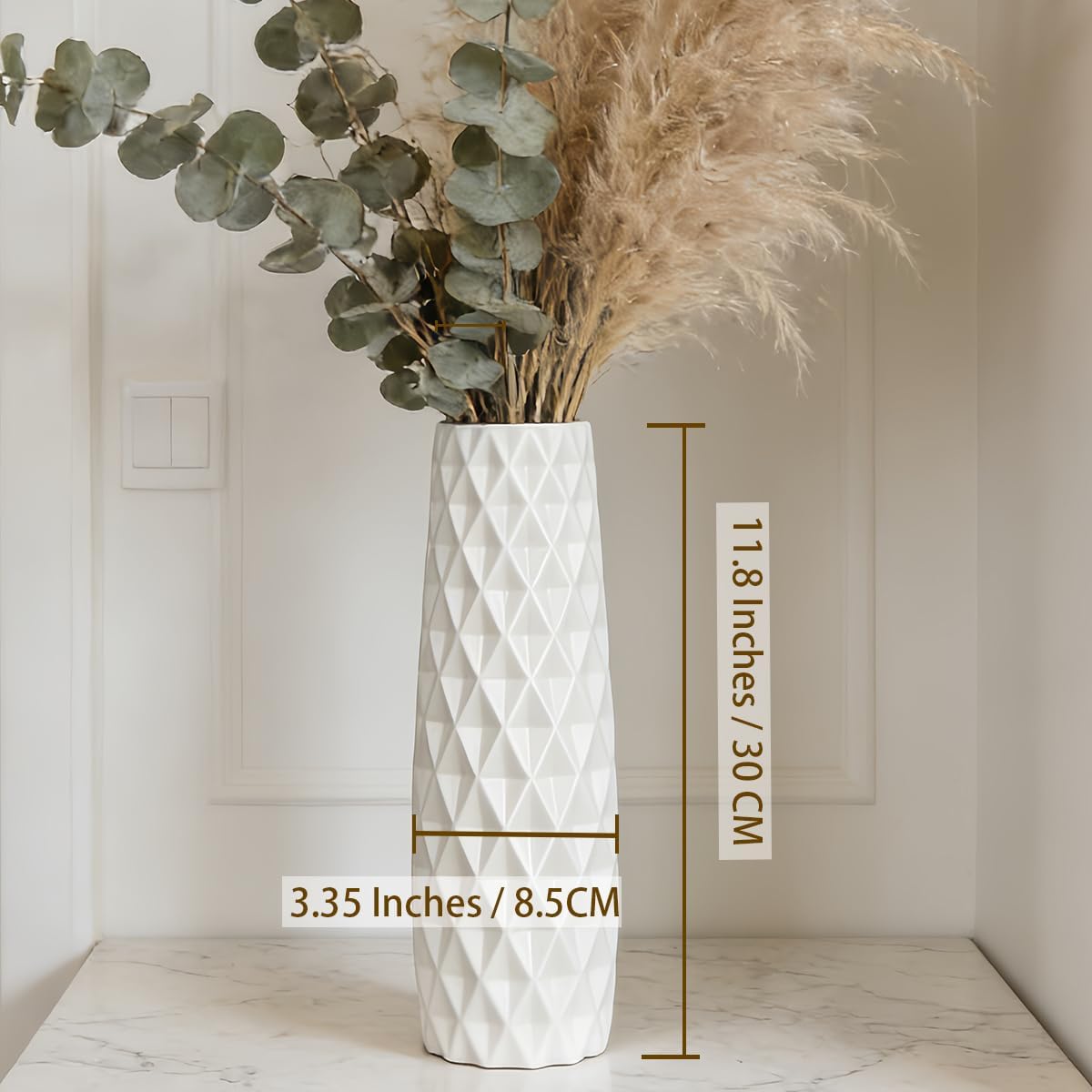 12 Inch White Vase Ceramic Flower Vase, Tall Vases for Pampas Grass, Home Decor, Modern Textured Vases for Living Room Decorations,Table Centerpieces,Shelf,Farmhouse Small Ceramic Vase